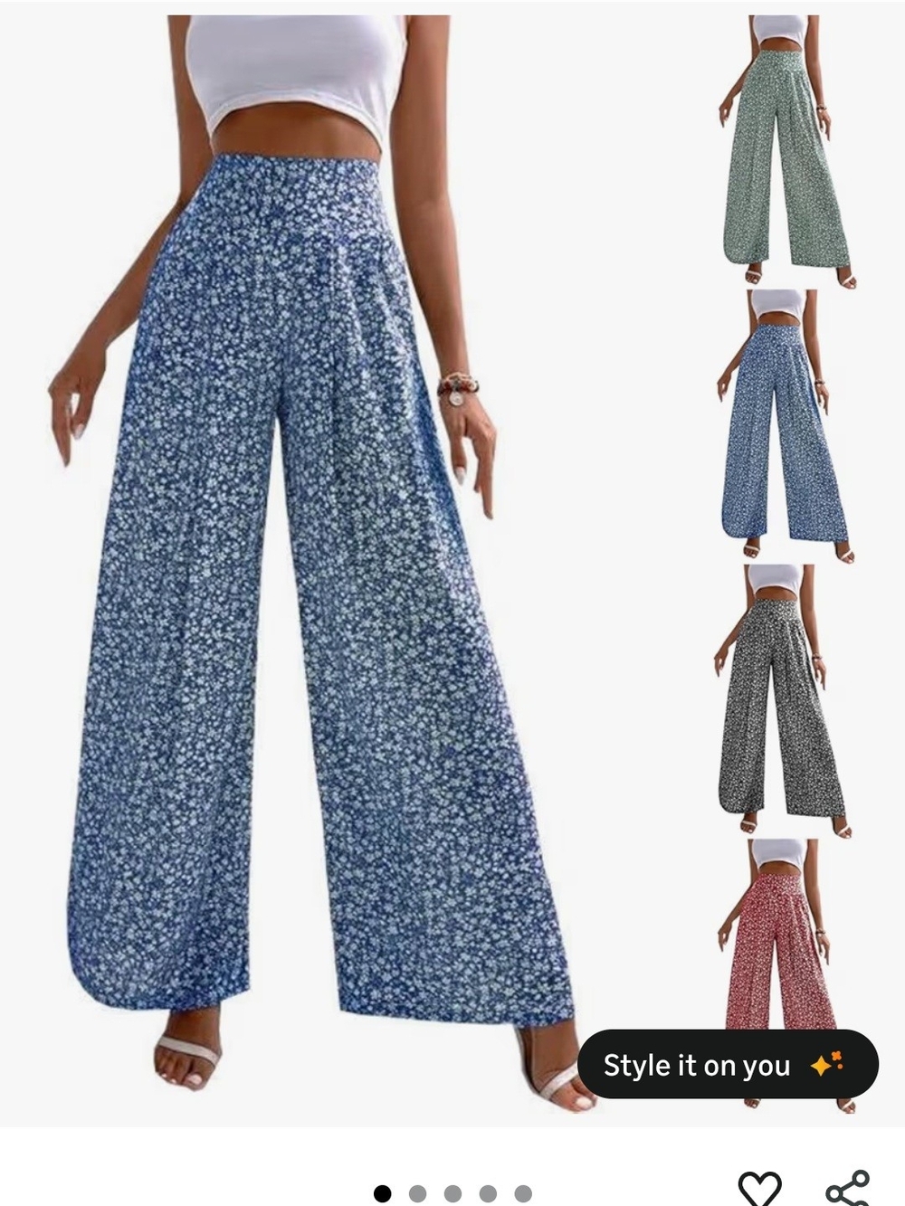 Wide Leg Floral Palazzo Pants - Blue #138